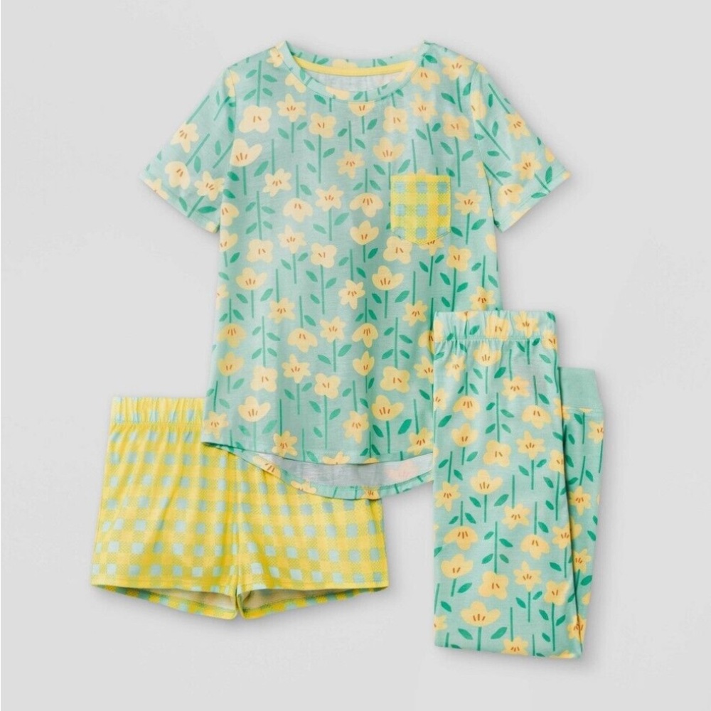 NWT Cat & Jack Girls' 3pc Floral Pajama Set - Kids Extra Small XS (4-5)